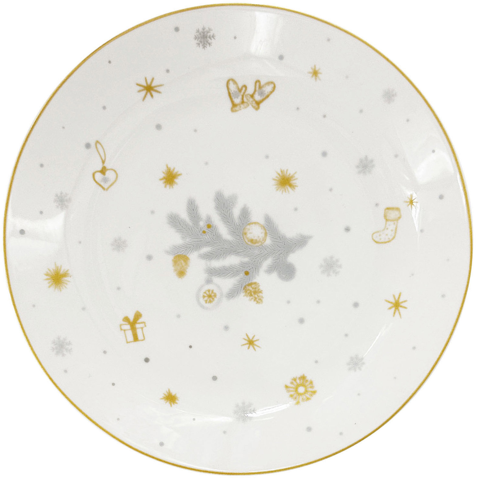 by inspire Porcelánový dezertní talíř Stříbrná Koleda, 19 cm, stříbrný/zlatý