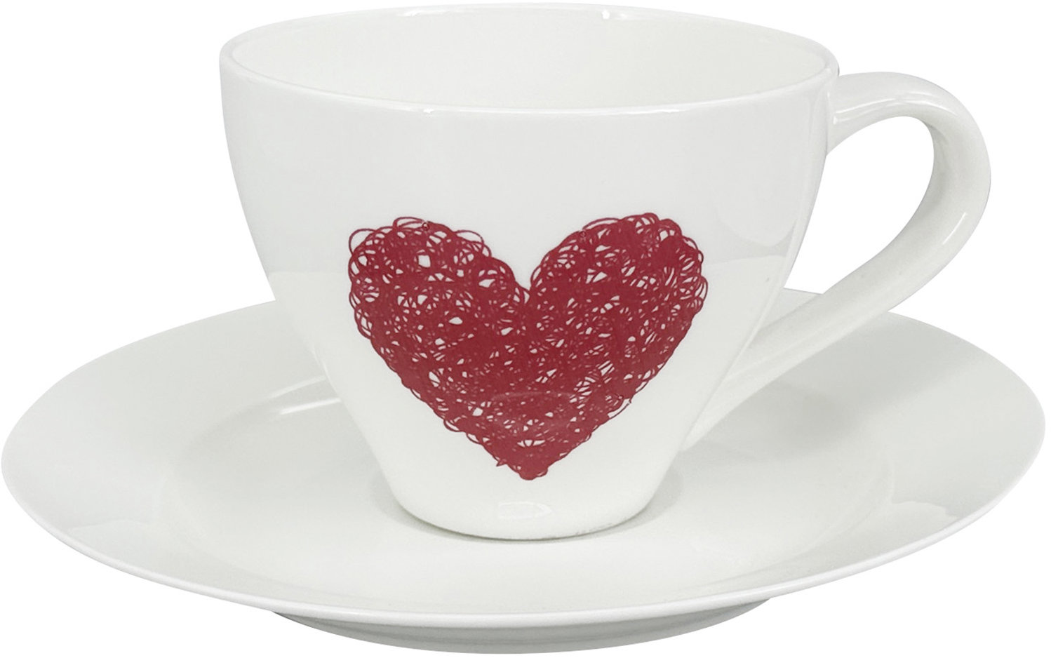 by inspire Porcelánový šálek s podšálkem Elano Heart A 200 ml, bílý/červený