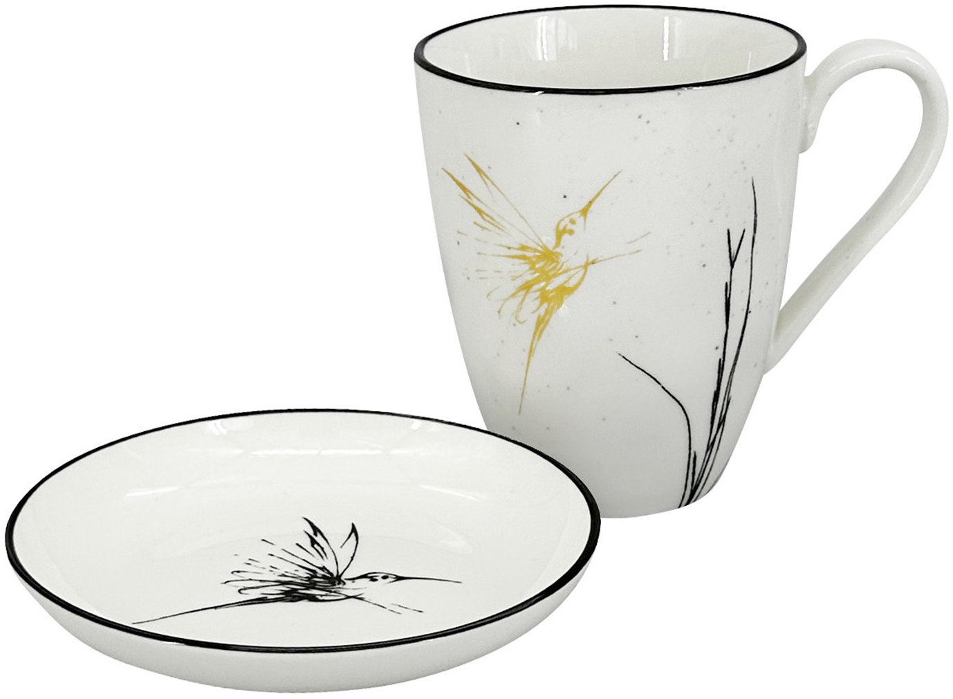 by inspire Set 2 ks, hrnek 450 ml a mistička Bird, bílá/černá/zlatá