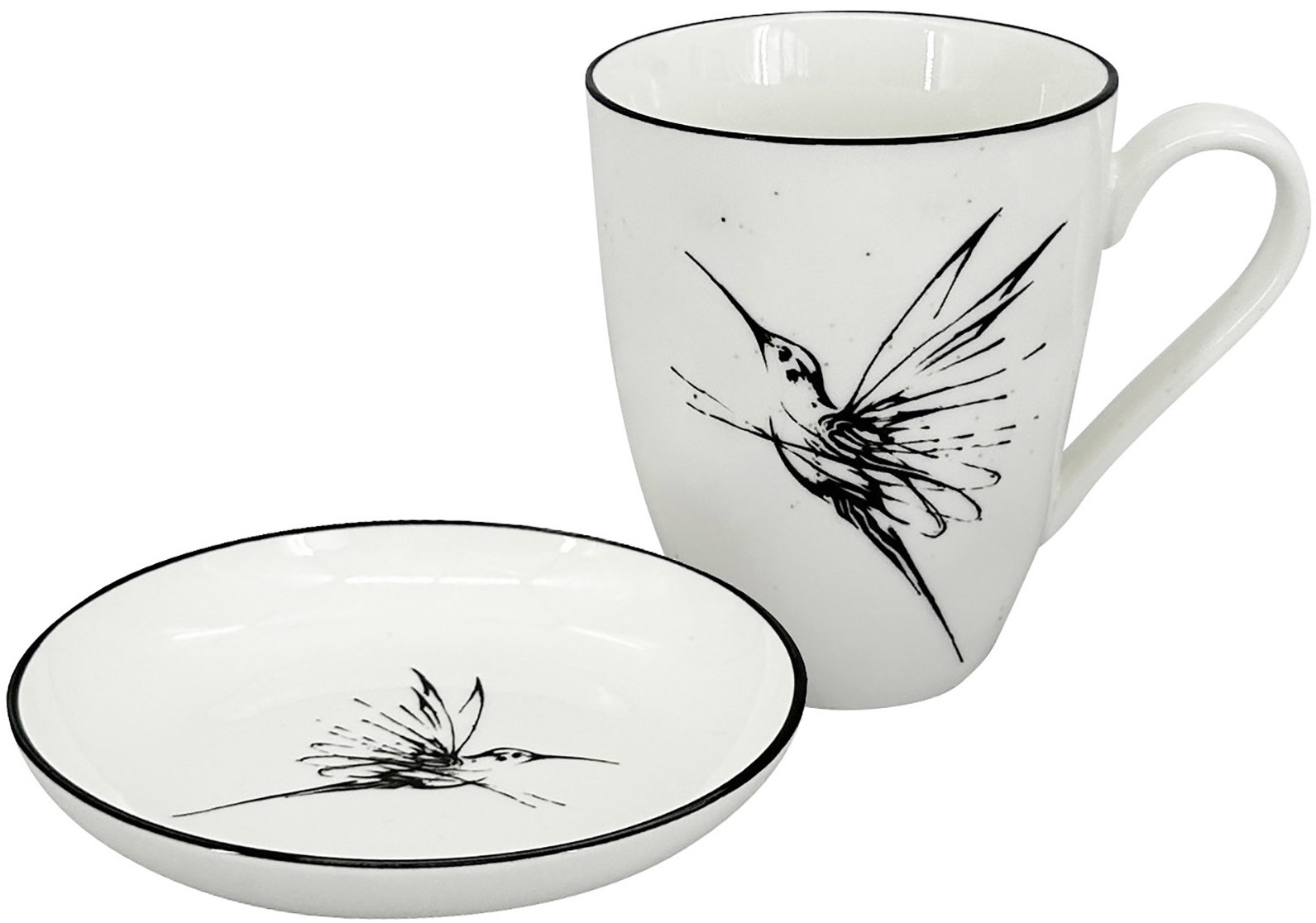 by inspire Set 2 ks, hrnek 450 ml a mistička Bird, bílá/černá