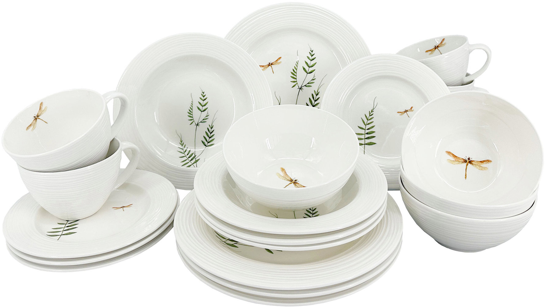 by inspire Porcelánová souprava Croft Vážka - talíře, misky, hrnky - 20 ks