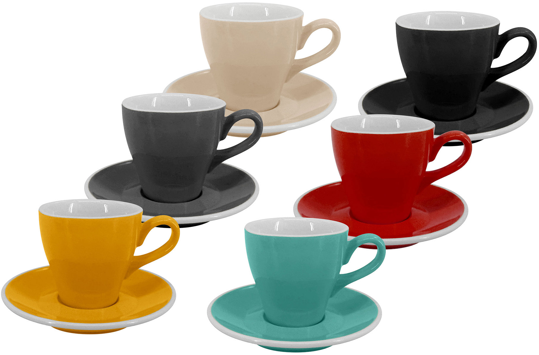 by inspire Set 6 ks - Lungo šálek s podšálkem Milano, 150 ml, mix barev