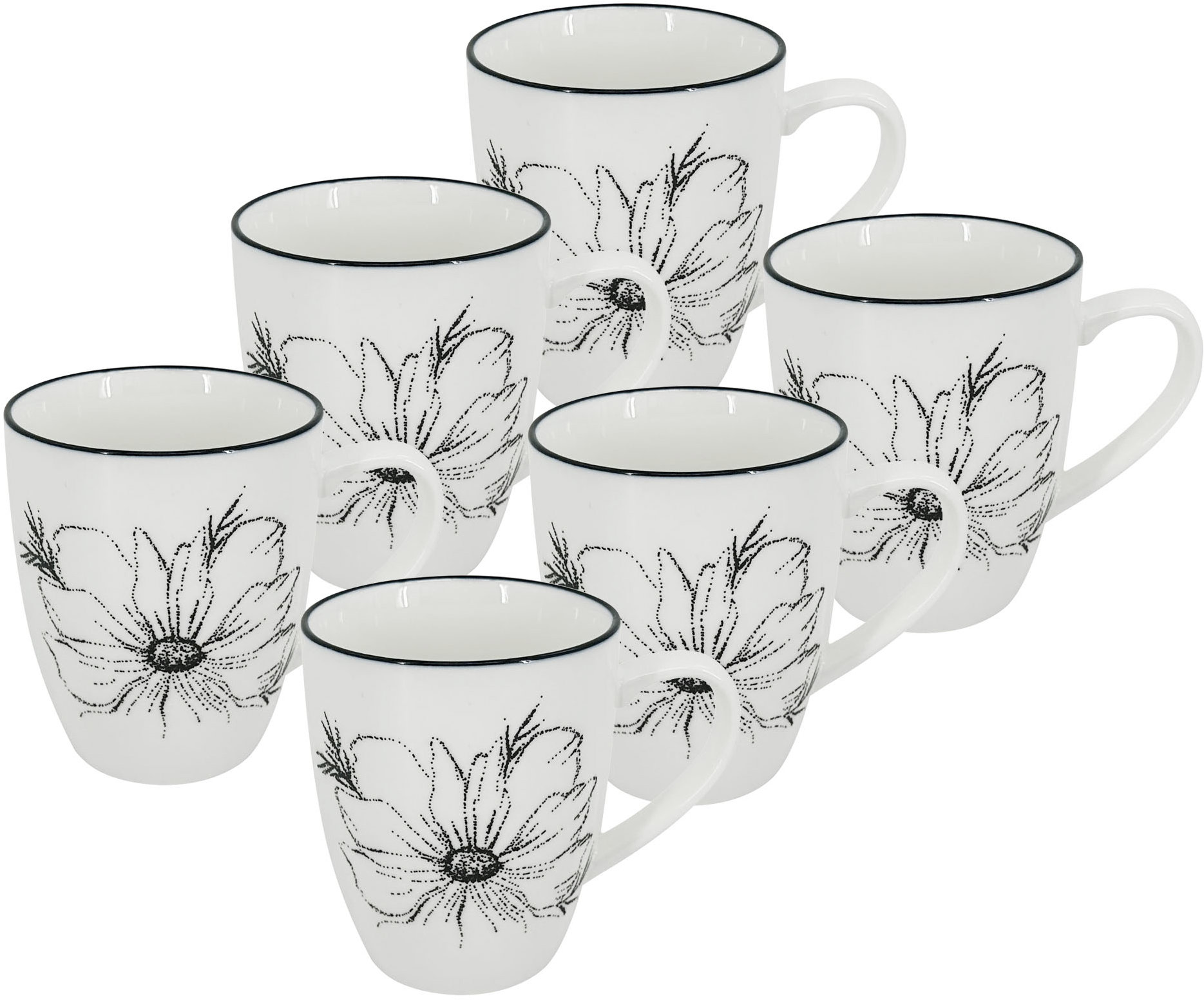 by inspire Set 6 ks - Hrnek Alba Dash Bloom, 350 ml, černá kytka