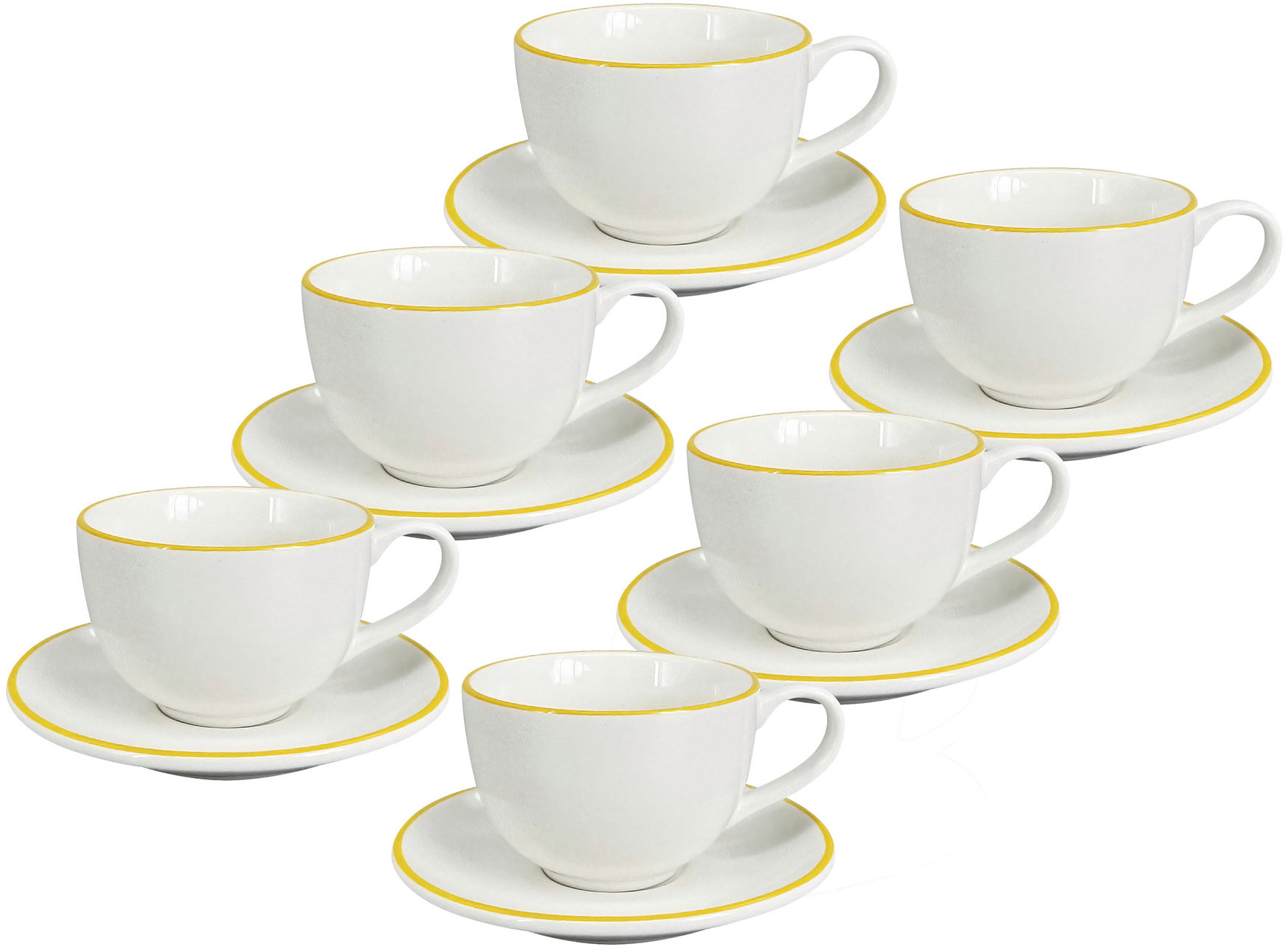 by inspire Set 6 ks - Cappuccino šálek s podšálkem Alba Yellow, 200 ml, žlutá linka