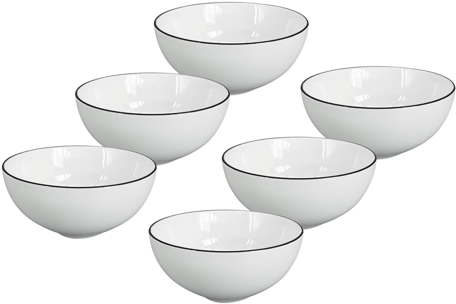 by inspire Set 6 ks - Miska Alba Black, průměr 15 cm, černá linka