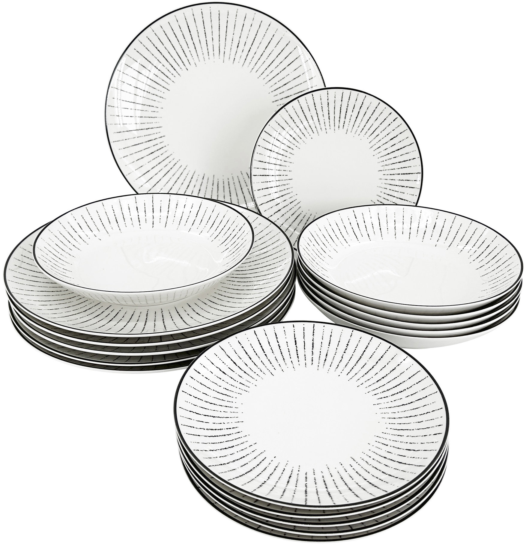 by inspire 18dílná sada porcelánových talířů Linea Dash
