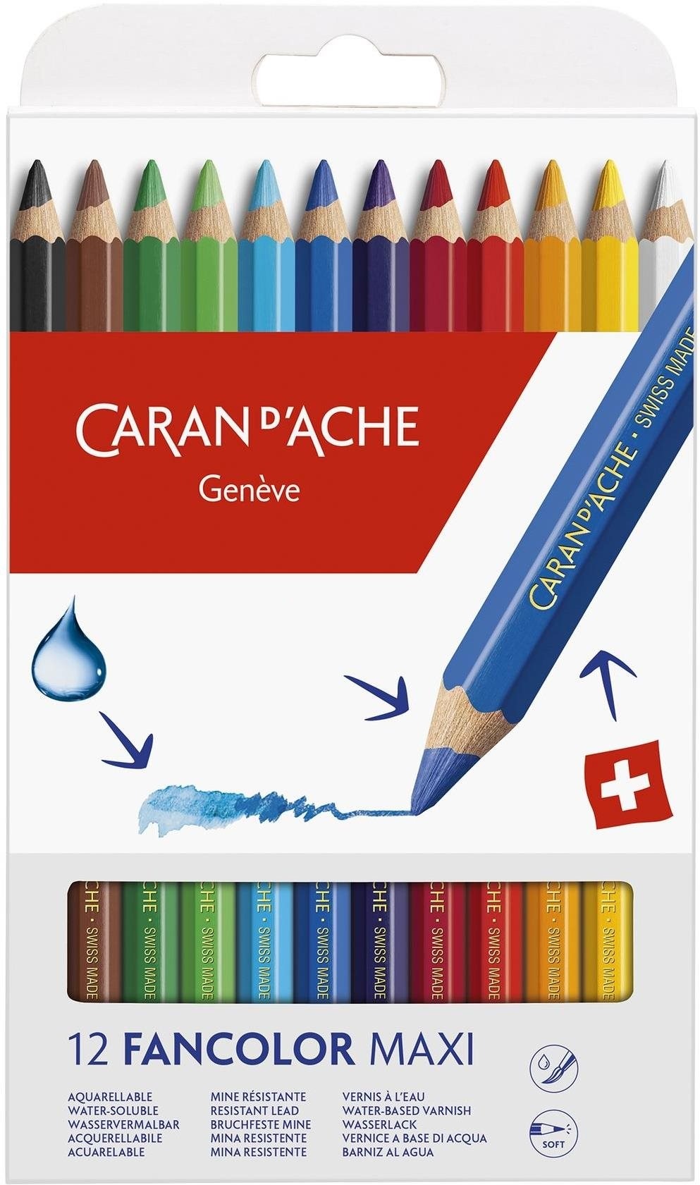 CARAN D'ACHE Fancolor Maxi 12 barev - profesionální pastelka pro školy, umělce a všechny, kteří chtějí vytvářet umělecké práce s vysokou kvalitou.