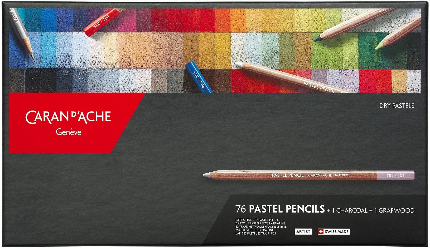 Sada uměleckých pastelů CARAN D'ACHE v tužce s 76 barvami a 2 grafitovými tužkami.