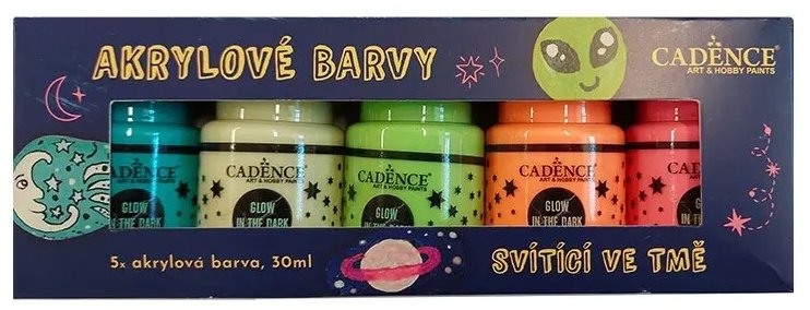 Akrylové barvy Cadence 5 × 30 ml Svítící ve tmě