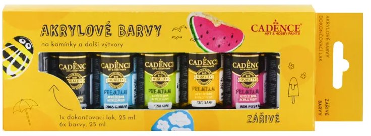 Akrylové barvy Cadence 6 × 25 ml Zářivé + akrylový lak