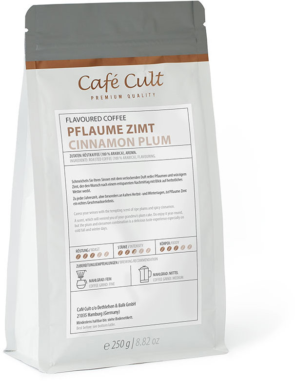 Café Cult Ochucená zrnková káva Švestky a Skořice 250 g
