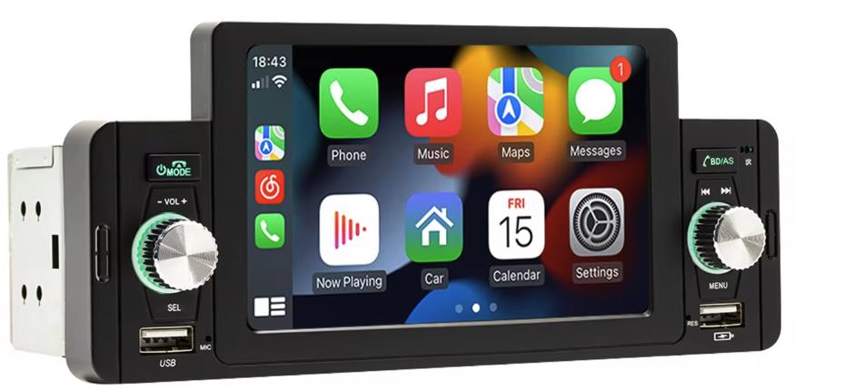 Essgoo 1Din Autorádio CarPlay a Android Auto, univerzální velikost, parkovací kamera, 60 W