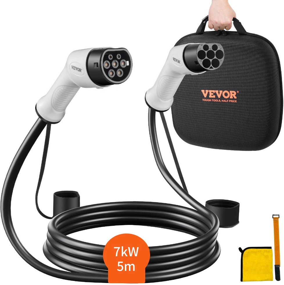 VEVOR Nabíjecí EV kabel pro elektromobily typ 2, 32A 5 m 7kW TPU, jednofázový, AC 230V/50 Hz, IP66