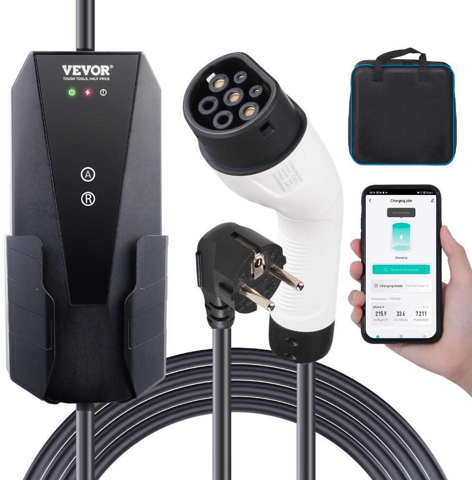 VEVOR nabíjecí stanice pro elektromobily s indikátorem typ 2, 16A 3,7 kW, 1 fáze, 8,6 m CEE 7/7 230V