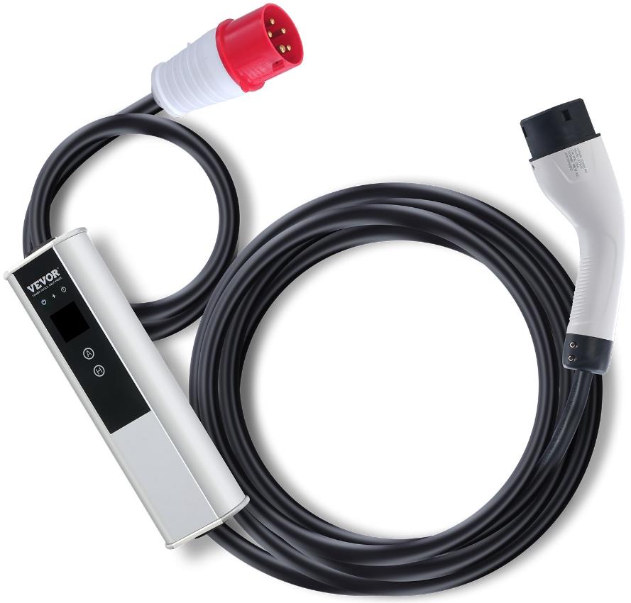 VEVOR nabíjecí stanice pro elektromobily typ 2, 11 kW EV, 16A, 7,5 m, 230V/400V, obrazovka, 3 fáze