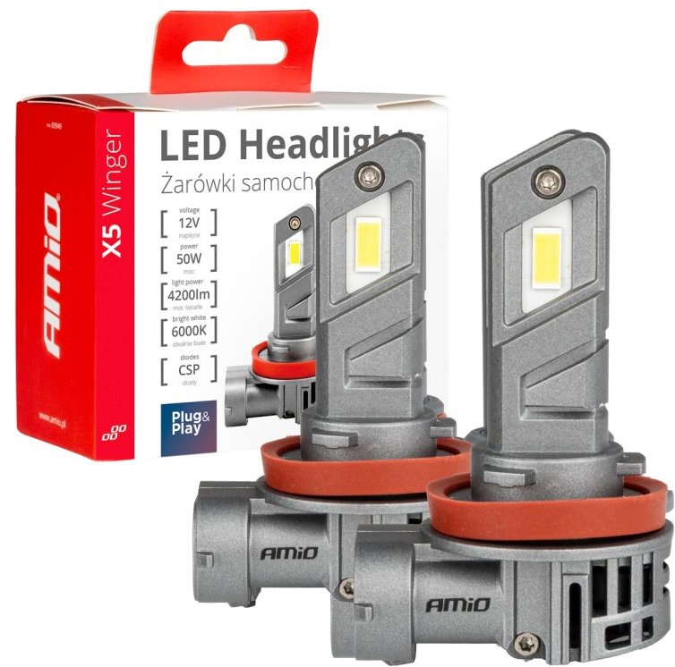 AMIO LED H8/H9/H11 2x25 W - bílá (patice P20d), sada 2 ks