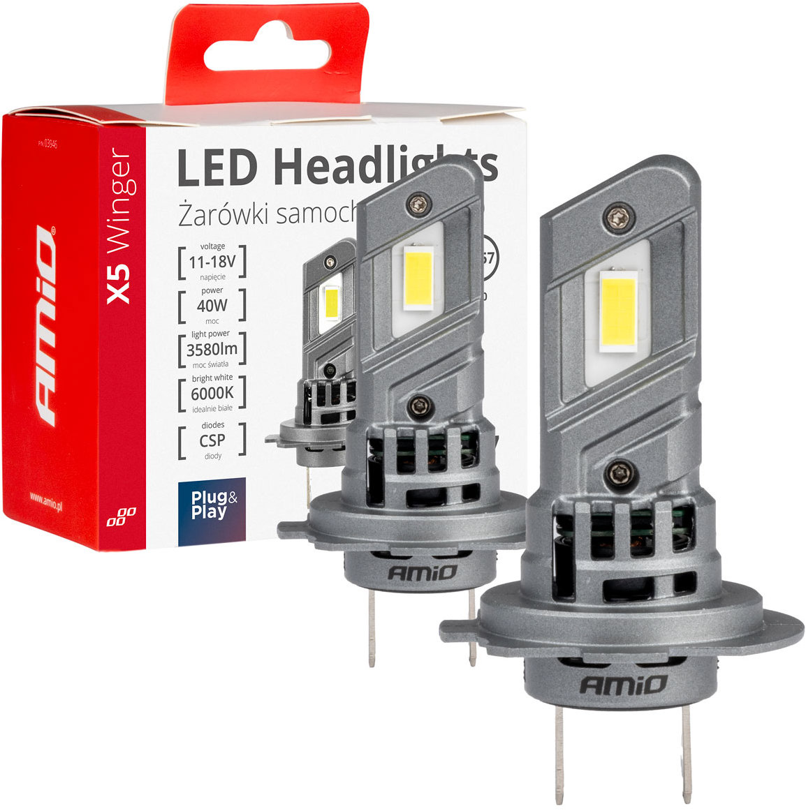AMIO LED H7/H18 2x25 W - bílá (patice PX26d), sada 2 ks