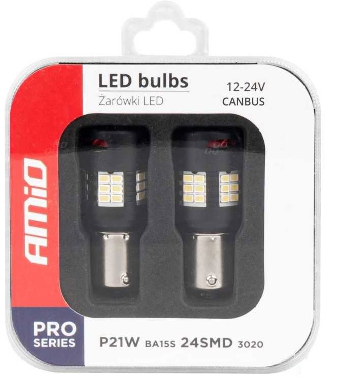 Amio LED 12V/24V 21W BA15s čirá CANBUS s ventilátorem, 2 ks 24SMD