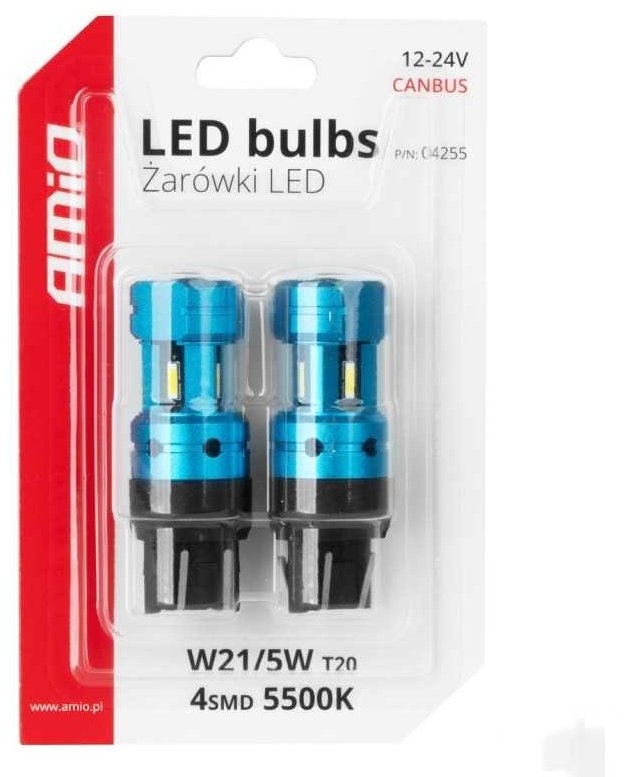 AMIO LED CANBUS 12V/24V W21/5W  čiré, 2 ks