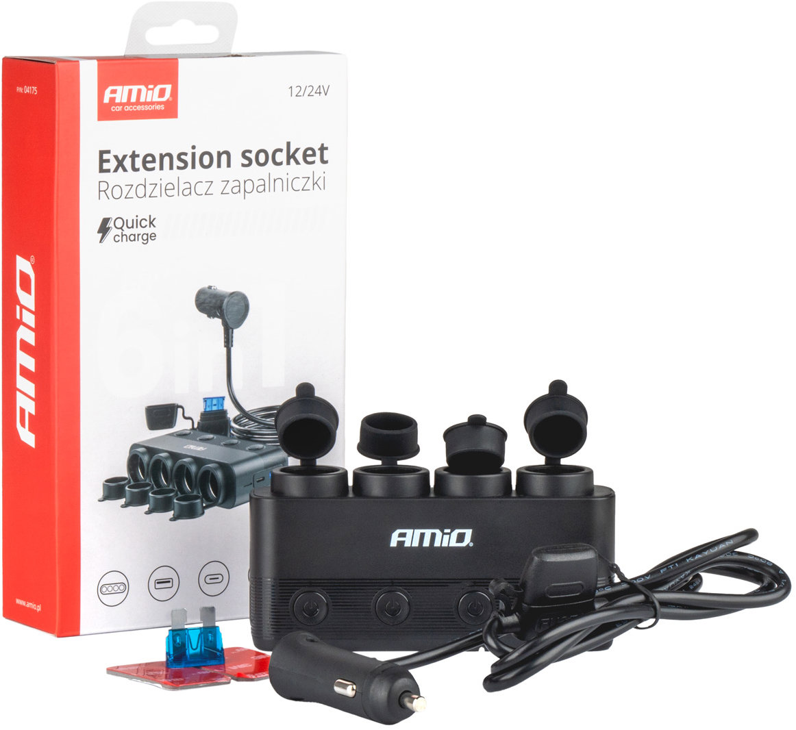 AMIO Rozčtyřka do zapalovače 12/24V max 216W