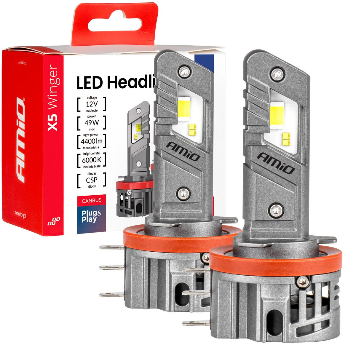 AMIO LED H15 2x24,5 W - bílá (patice PGJ23t-1), sada 2 ks