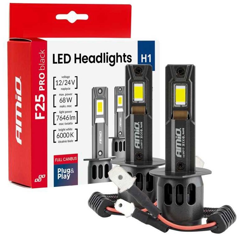 AMIO LED žárovka H1 12/24V 3823 lm, 2 ks