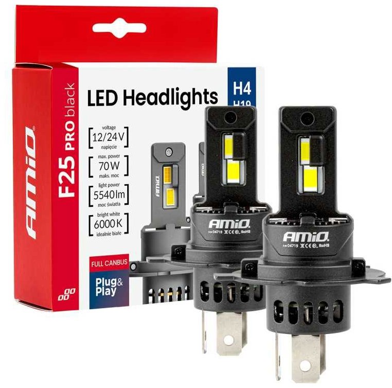 AMIO LED žárovka H4 12/24V 5540 lm, 2 ks