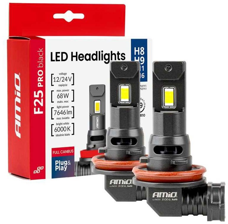 AMIO LED žárovka H8/H9/h11/h16 12/24V 3823 lm, 2 ks