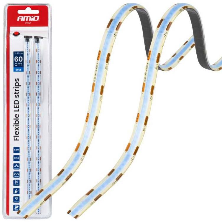 Amio LED pásky COB do auta 12V, modré, 2 × 30 cm