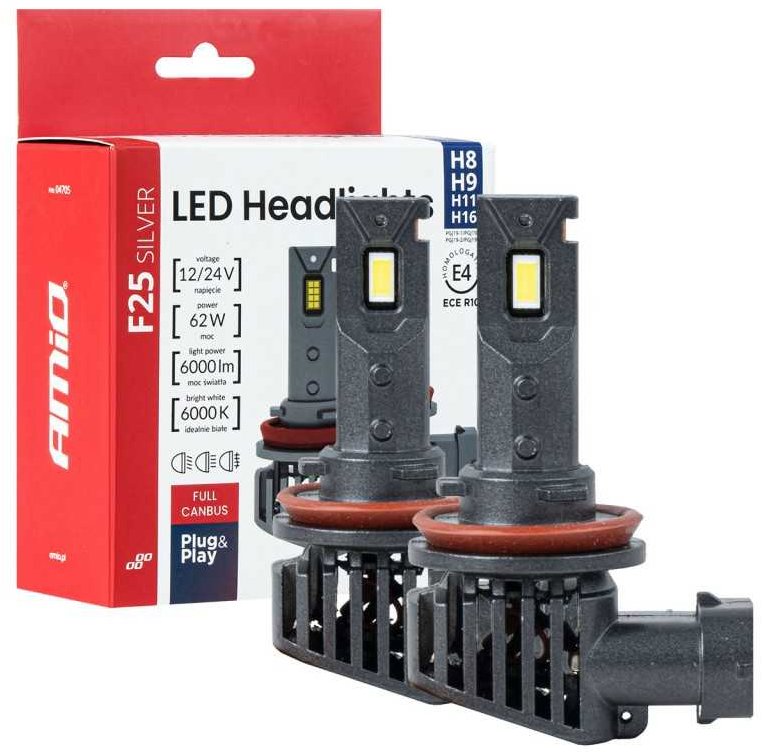AMIO 2ks žárovka LED H8/H9/H11/H16 12V 3000 lm