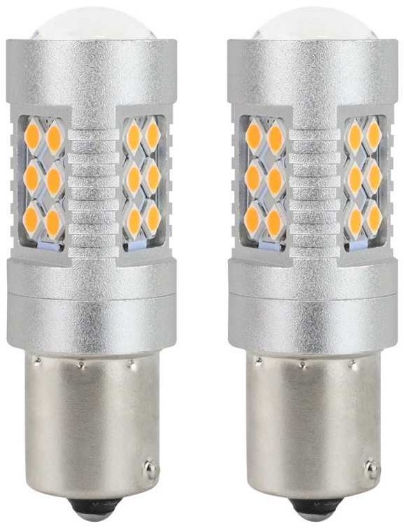 AMIO 2 ks LED žárovka 12V-24V 21 W BAU15s oranžová CANBUS