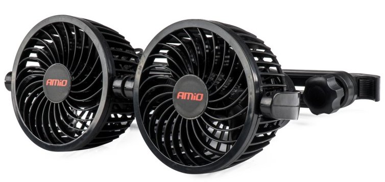 AMIO Ventilátor do auta pro opěrku hlavy s USB nabíječky