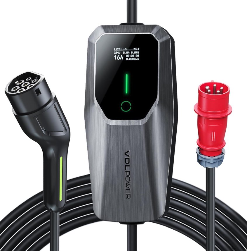 VDLPOWER Mobilní EV nabíječka pro elektromobily typ 2, třífázová, 5 m, 11 kW nabíjecí kabel 6-16A