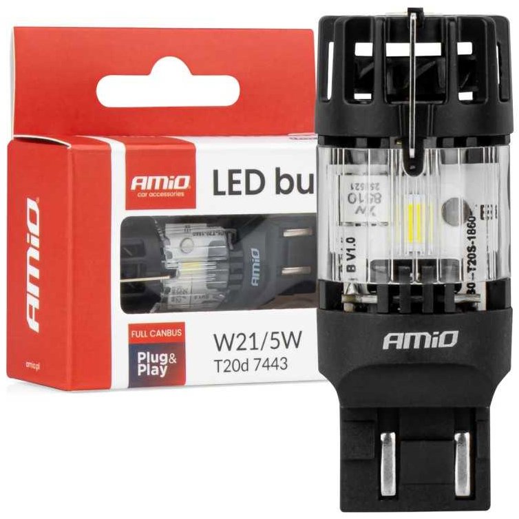 Amio LED 12 V W21/5 W T20d čirá FULL CANBUS 1 ks
