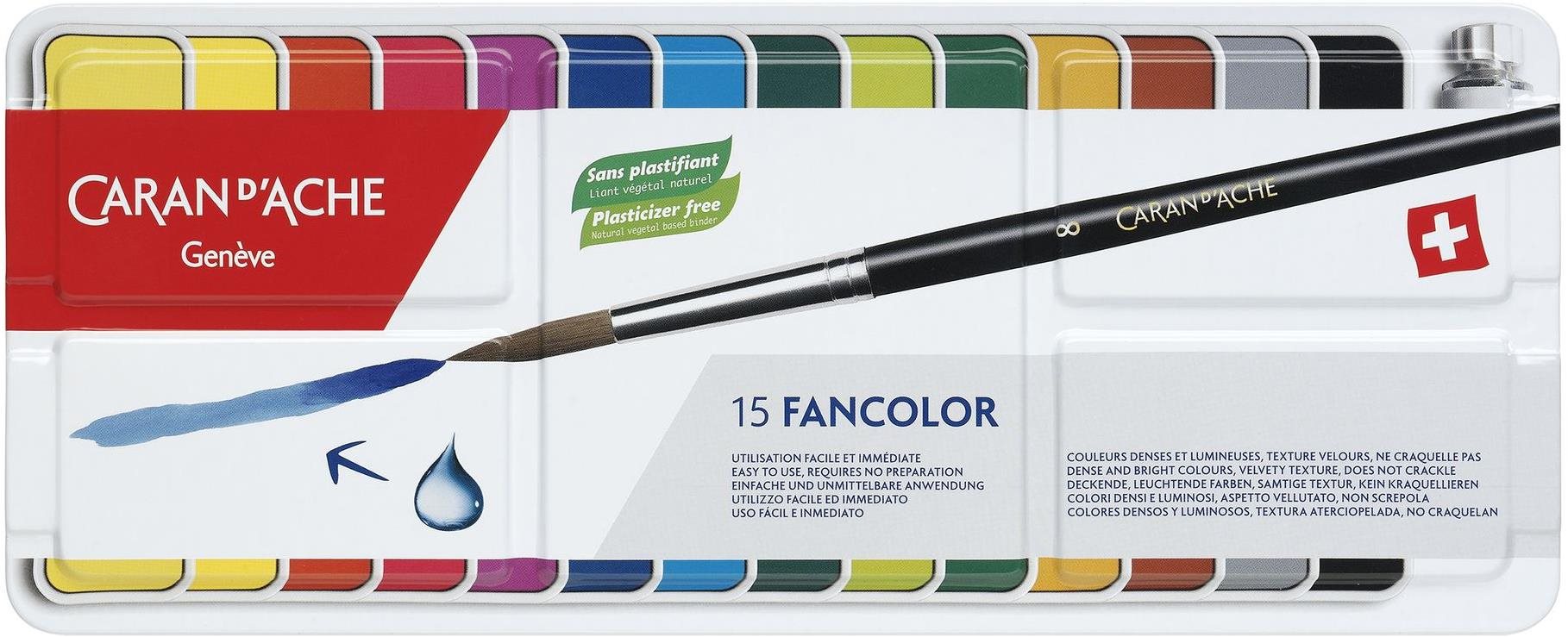 CARAN D'ACHE Kvašové barvy Fancolor 15 barev v pánvičce
