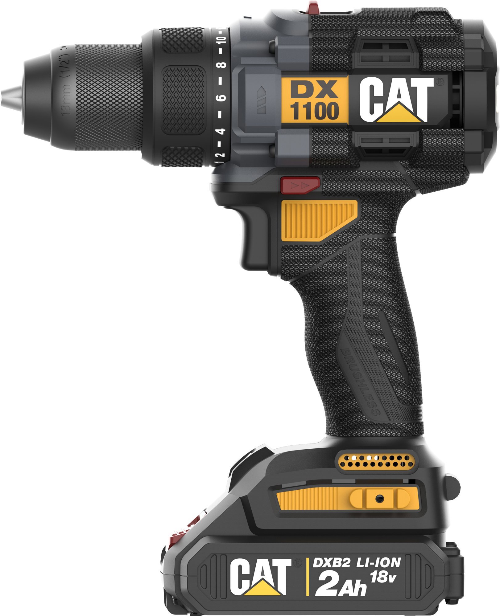 CAT Vrtačka AKU 18V Brushless Set + 4A rychlonabíječka DX1100 (2 × 2 Ah)