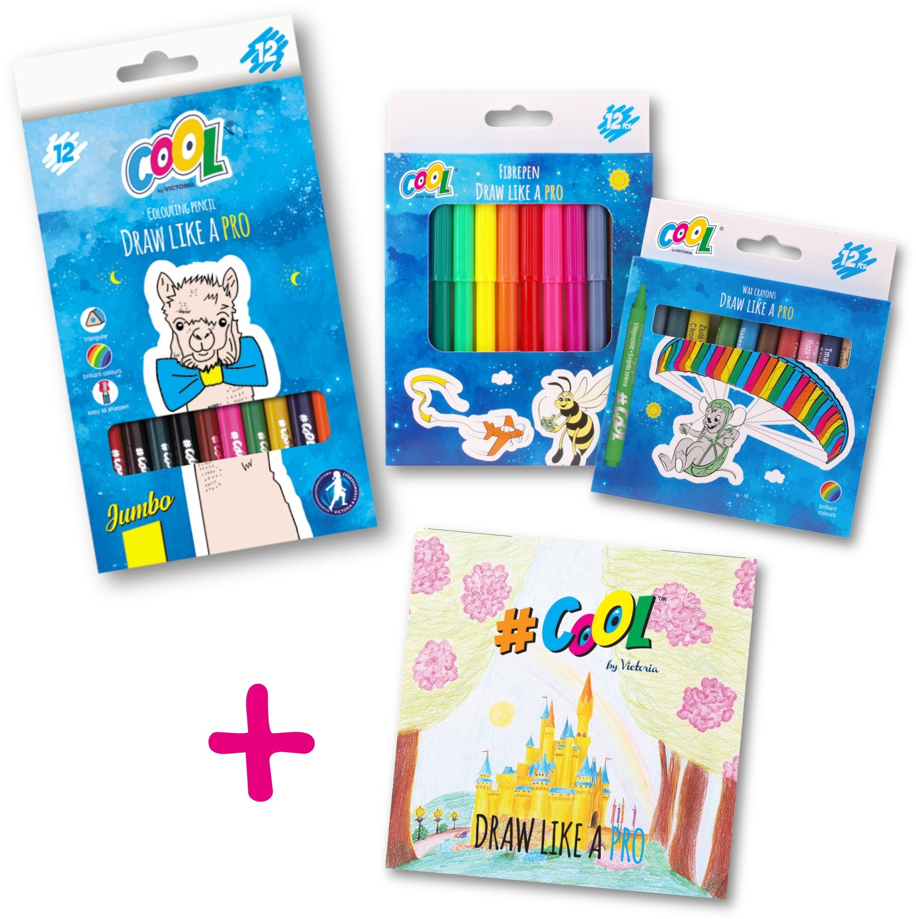 Pastelky, voskovky, fixy + DÁREK Omalovánky