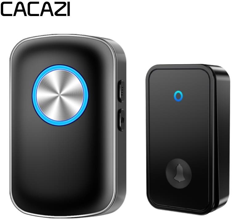 CACAZI FA28 Bezdrátový bezbateriový zvonek - 1× přijímač + 1× tlačítko – černý