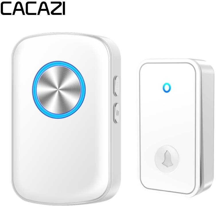CACAZI FA28 Bezdrátový bezbateriový zvonek – 1× přijímač + 1× tlačítko - bílý