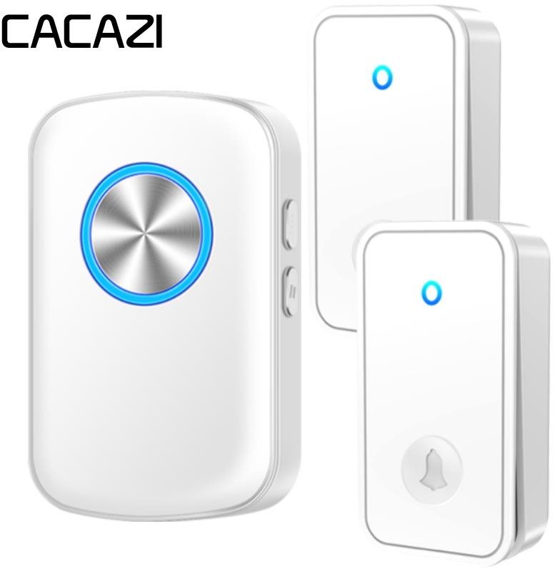CACAZI FA28 Bezdrátový bezbateriový zvonek – 1× přijímač + 2× tlačítko - bílý