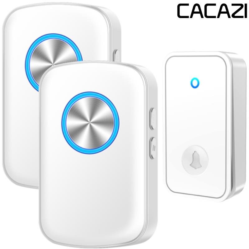 CACAZI FA28 Bezdrátový bezbateriový zvonek – 2× přijímač + 1× tlačítko - bílý