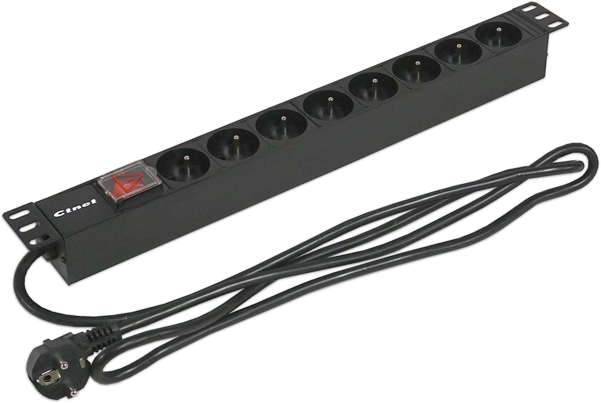 CTnet 19“ Panel 8 × 230V 16A s vypínačem 1U