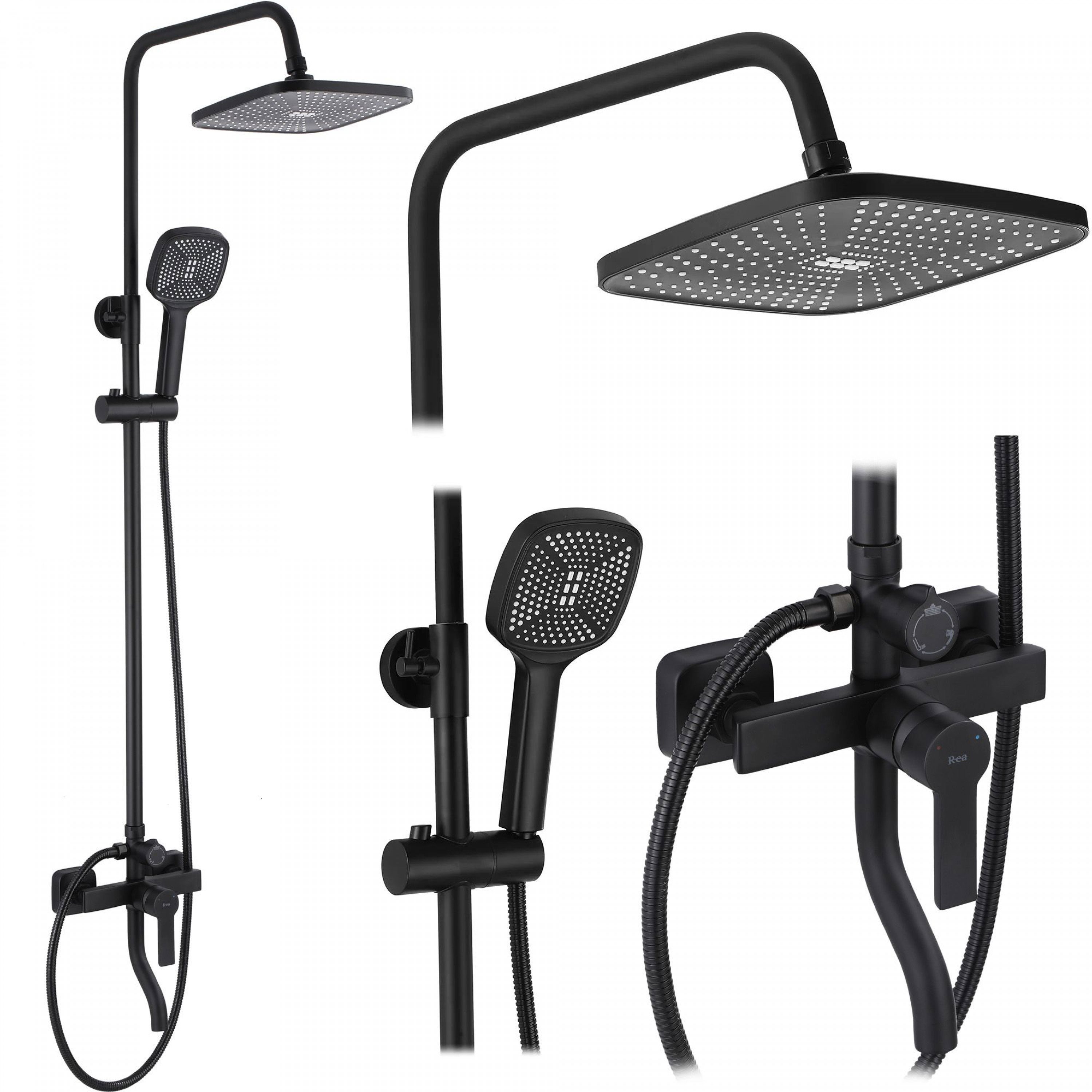 REA Argus Sprchový set s baterií 150 mm, černý matmý (REA-P2389)