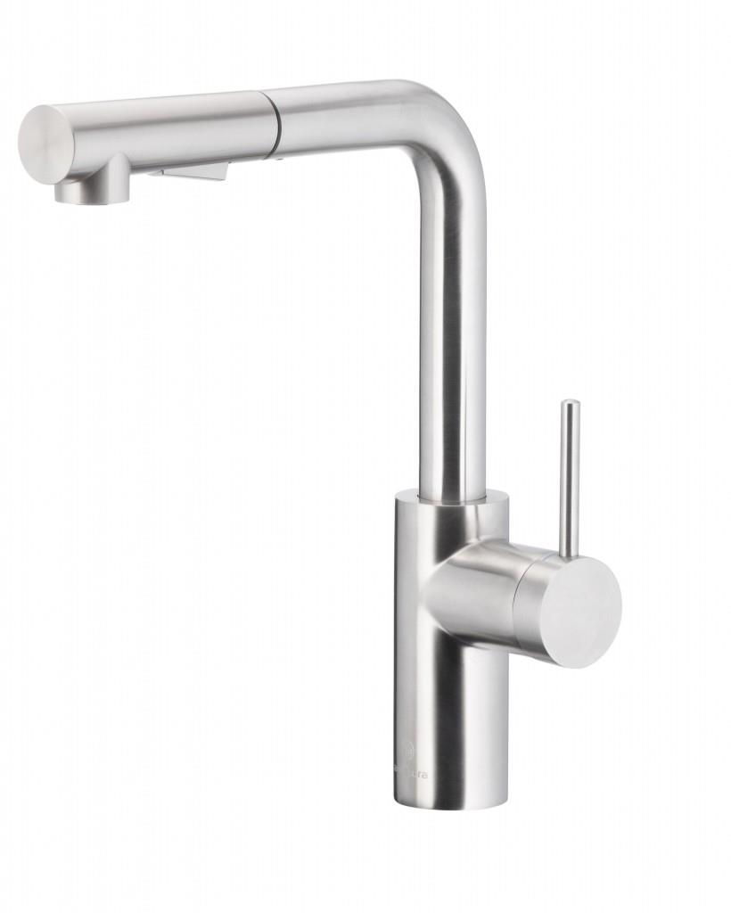 KFA DUERO BASIC Dřezová baterie s otočnou vytahovací sprchou a přepínáním, INOX (6623-110-22)