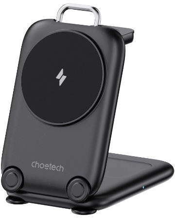 Choetech 3 in 1 Magnetic Unique Travel Wireless Charger Stand for iphone/airpods/Apple watch black