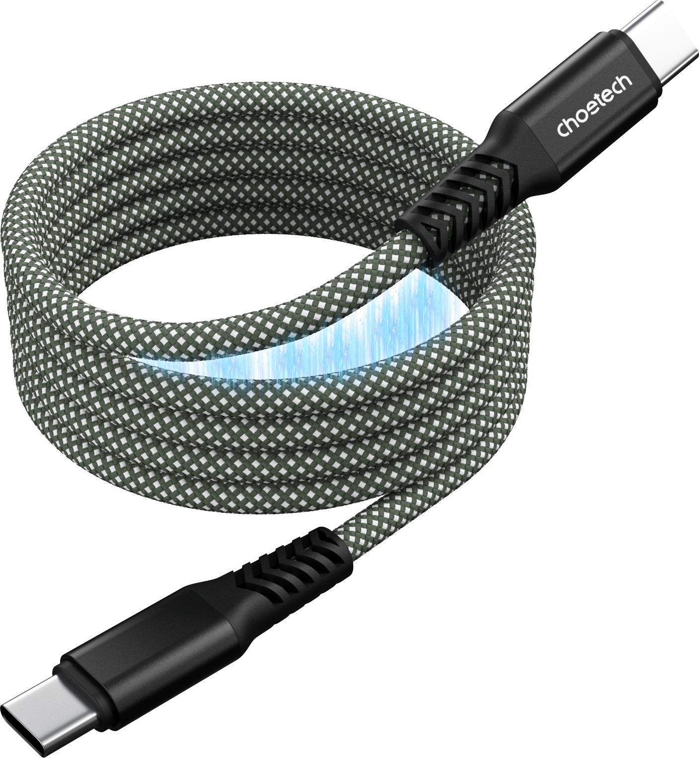 Choetech PD100W USB-C to USB-C 1M Magnet Nylon Cable - zelený