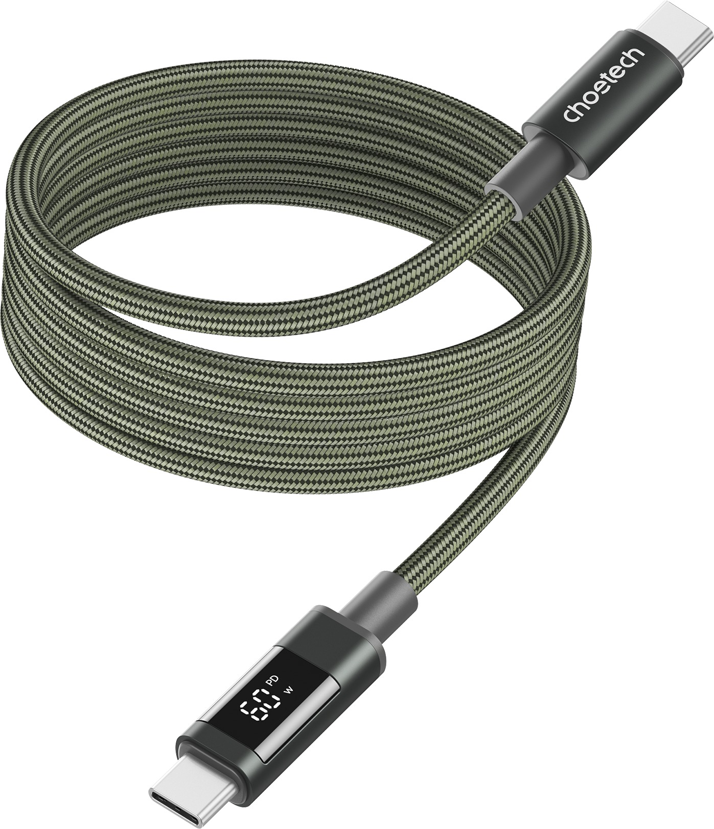 ChoeTech PD60W USB-C to USB-C Digital Display 1.2m Magnet Nylon Cable Dark green