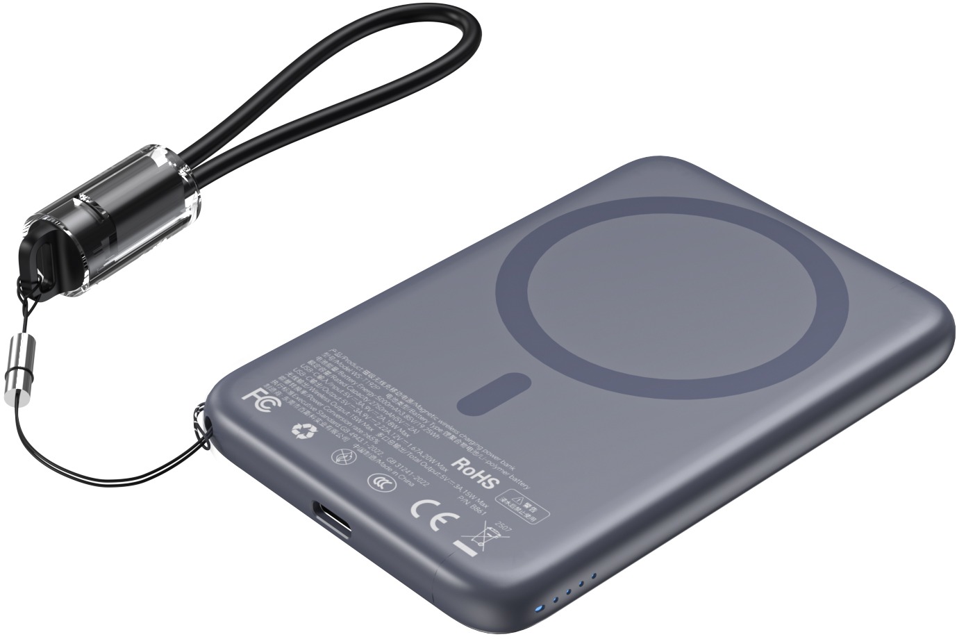 ChoeTech CCC Certified 5000mAh Ultra Thin Magnetic Power Bank Grey