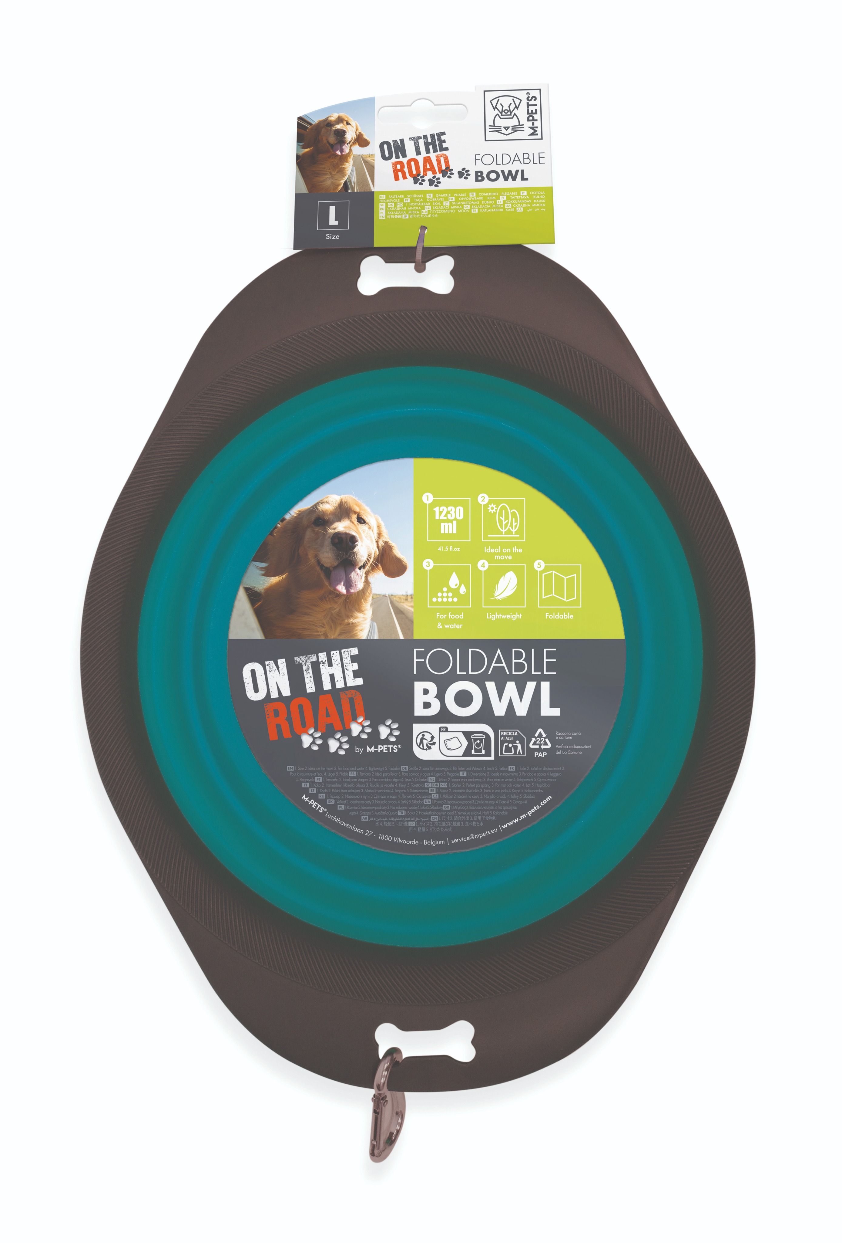 M-Pets ON THE ROAD skládací miska 1230 ml tyrkysová