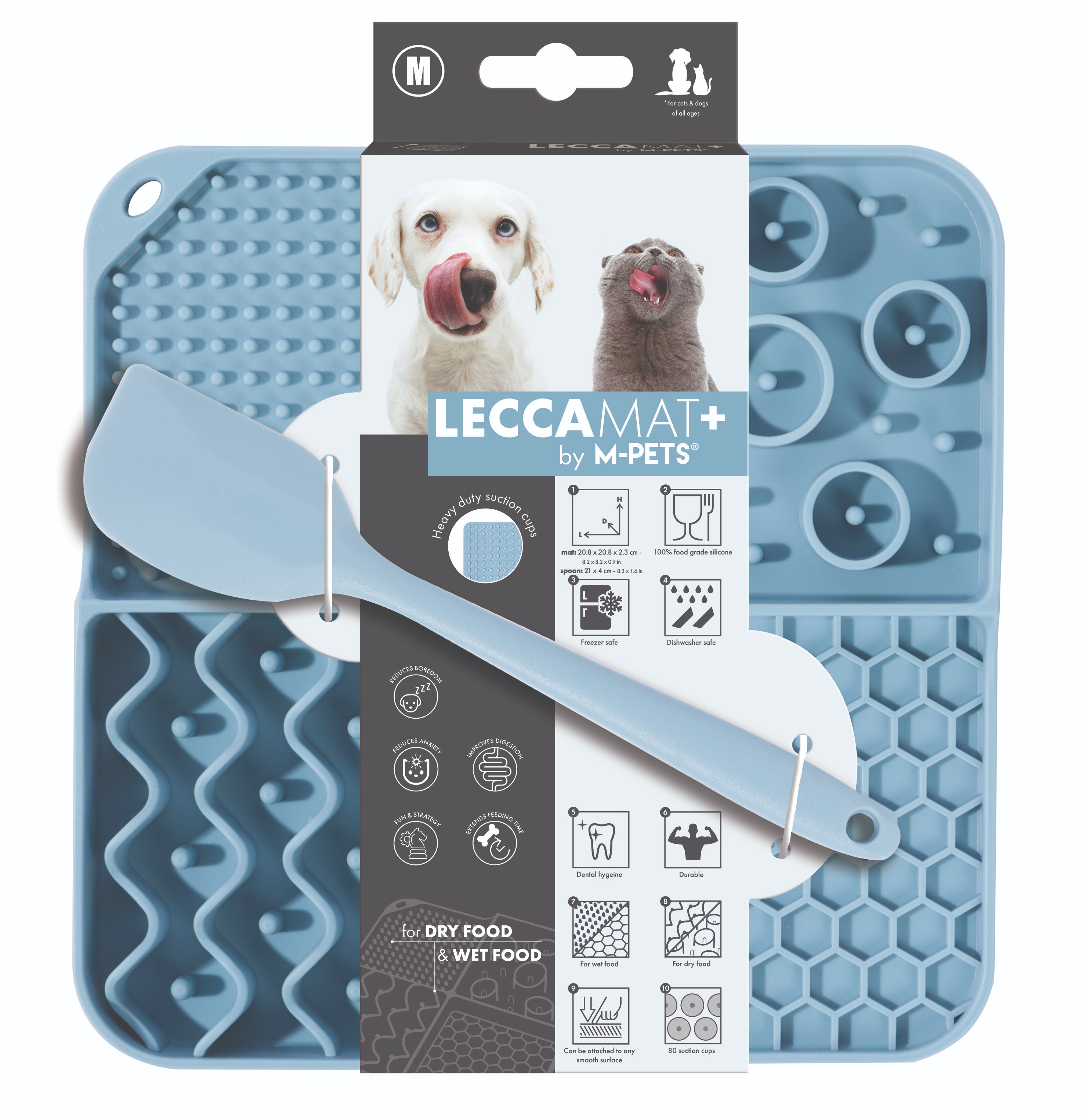 M-Pets LECCAMAT+ lízací podložka se lžičkou modrá M